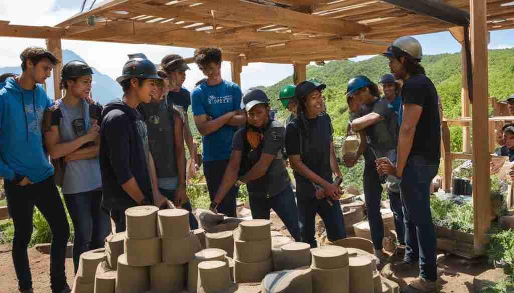 Earthship Academy students learning sustainable construction techniques