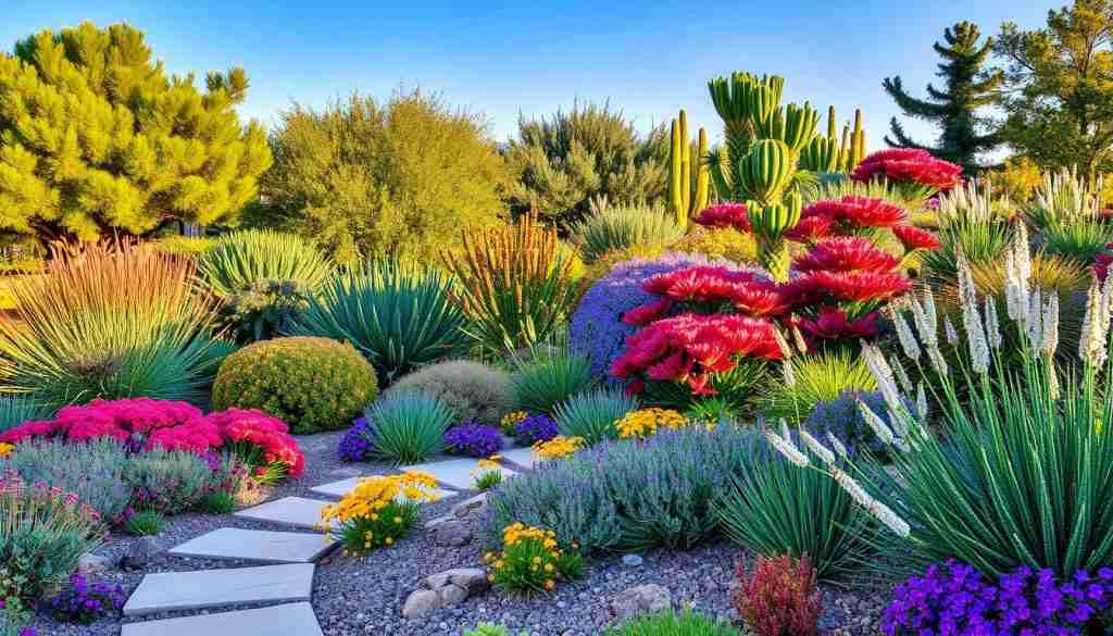 fire-resistant plants in a garden landscape