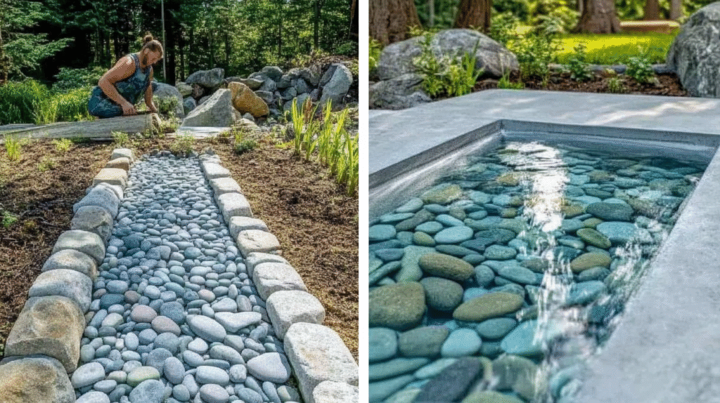 How to Build a Rain Garden in a Weekend: 8 Simple Steps 18 johnkrechting Split image showing inlet construction with per cbdcfeb3 1e49 4ada 8e67 d0ff6d659408 2