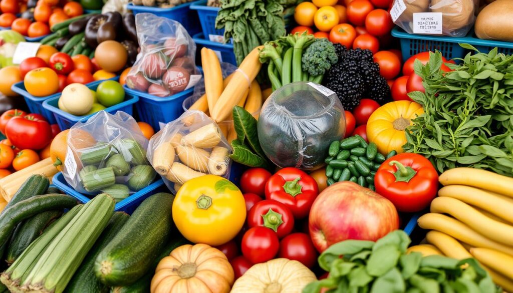 Diverse selection of Queensland farmers markets sustainable produce with minimal packaging