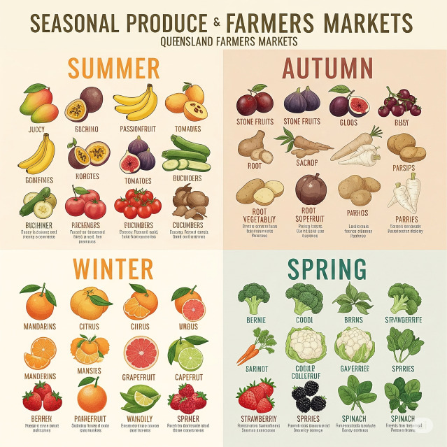 Seasonal chart of Queensland farmers markets sustainable produce throughout the year